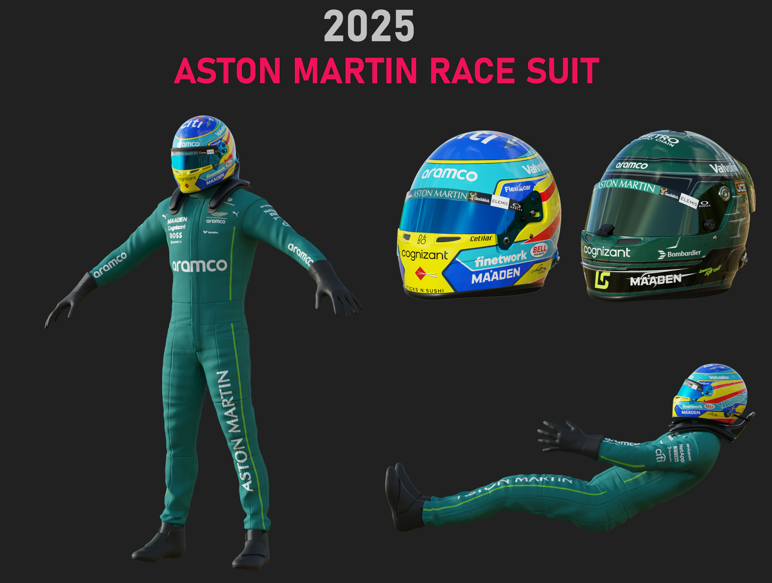 F1 Aston Martin Racing Suit 2025 3D Model .c4d .max .obj .3ds .fbx .stl .blend 