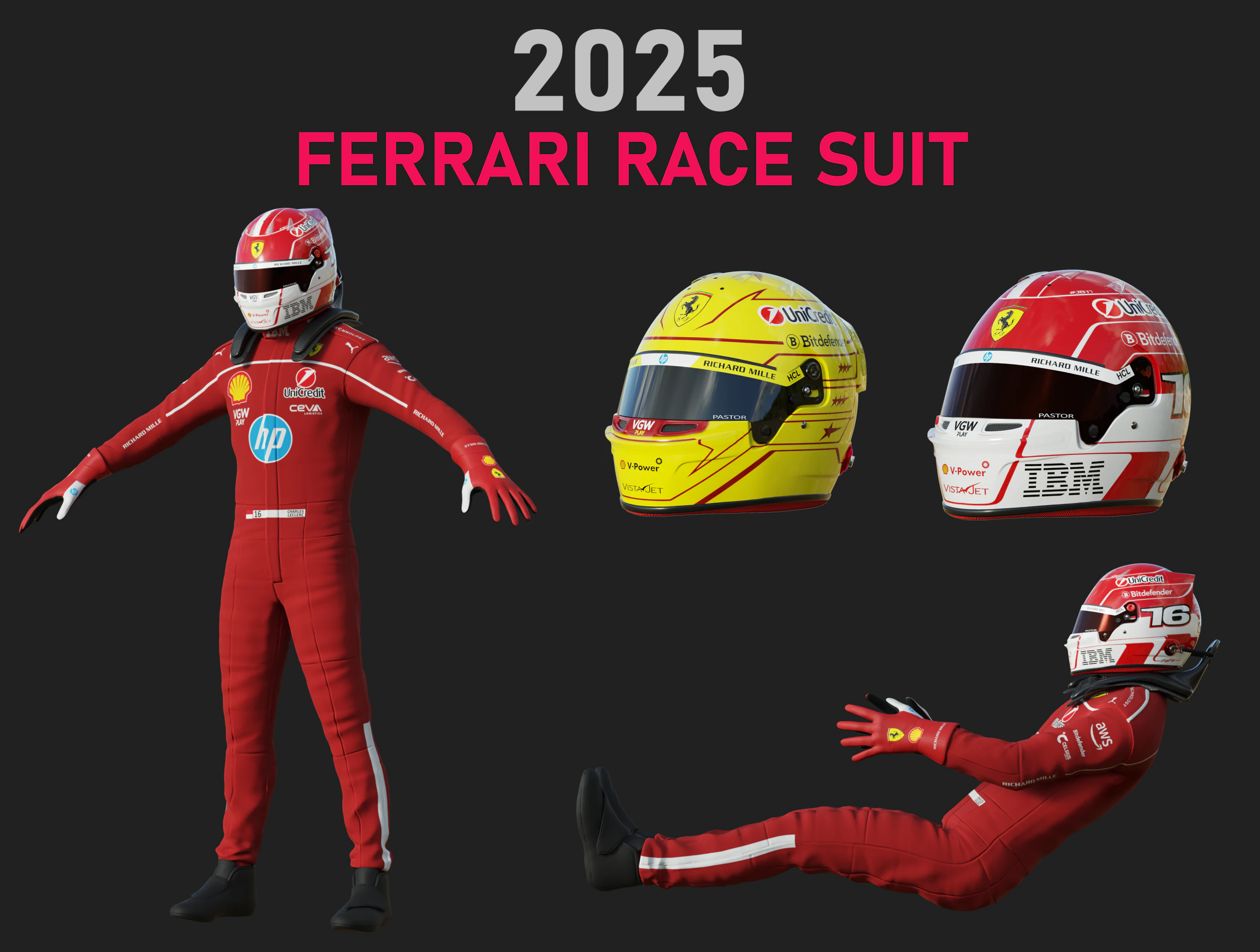 F1 Ferari Racing Suit 2025 3D Model .c4d .max .obj .3ds .fbx .stl .blend 