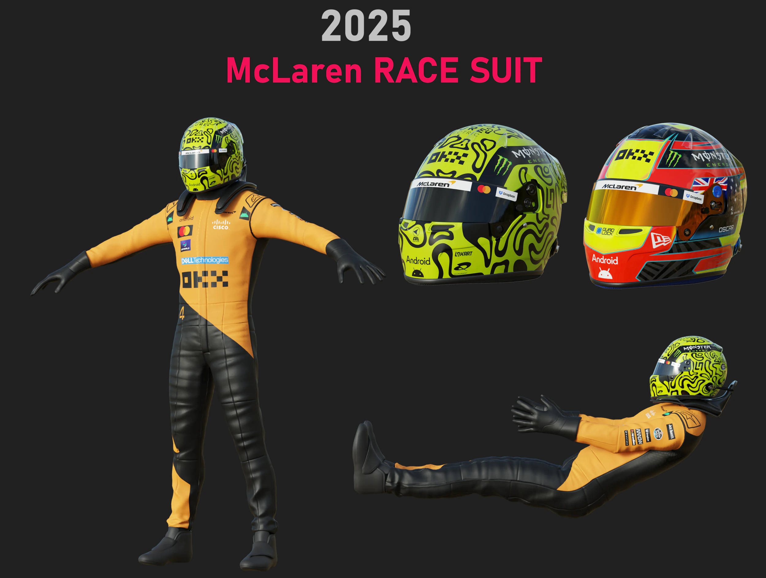 F1 맥라렌 레이싱 슈트 2025 3D 모델 .c4d .max .obj .3ds .fbx .stl .blend 