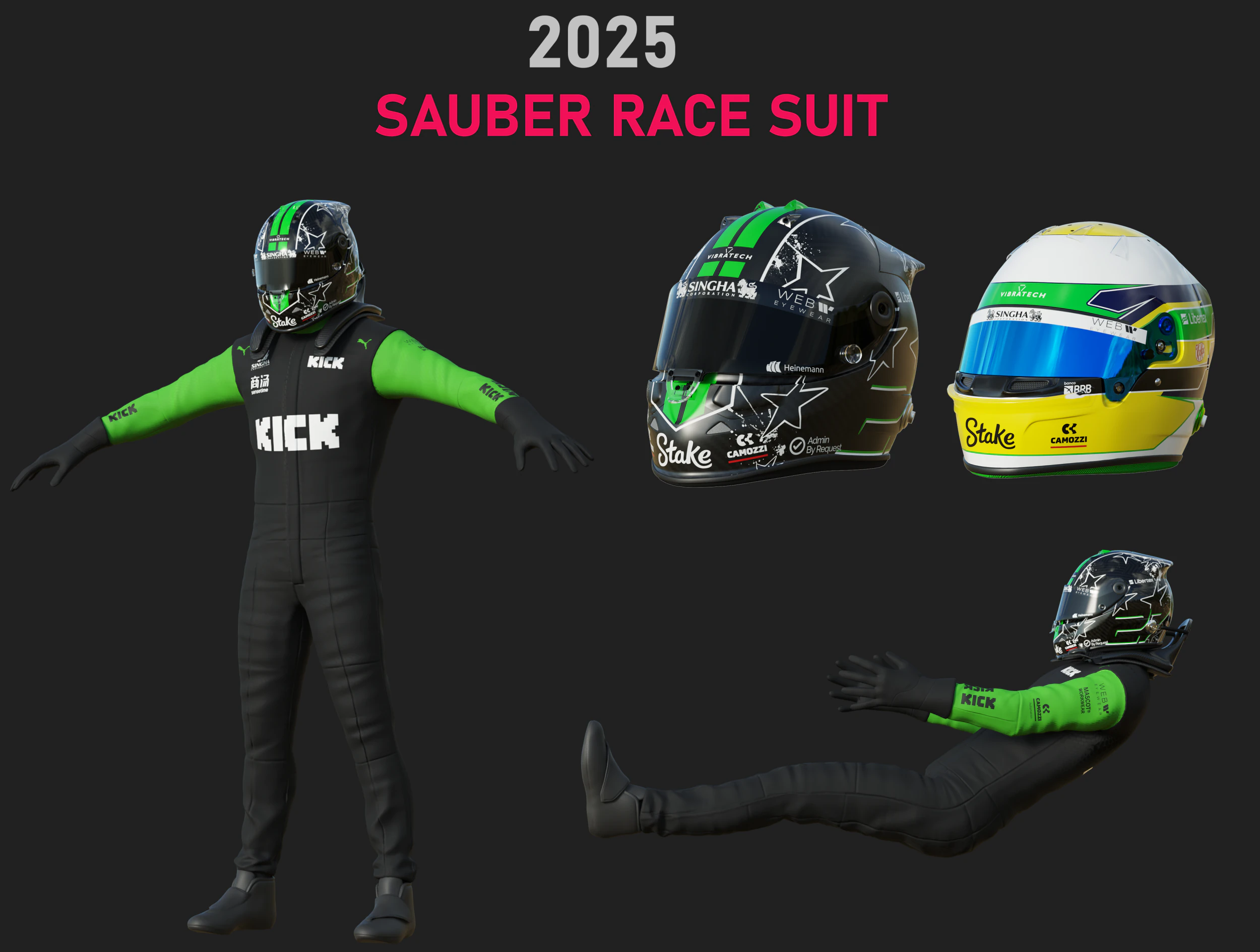 F1 Sauber Racing Suit 2025 3D Model .c4d .max .obj .3ds .fbx .stl .blend 