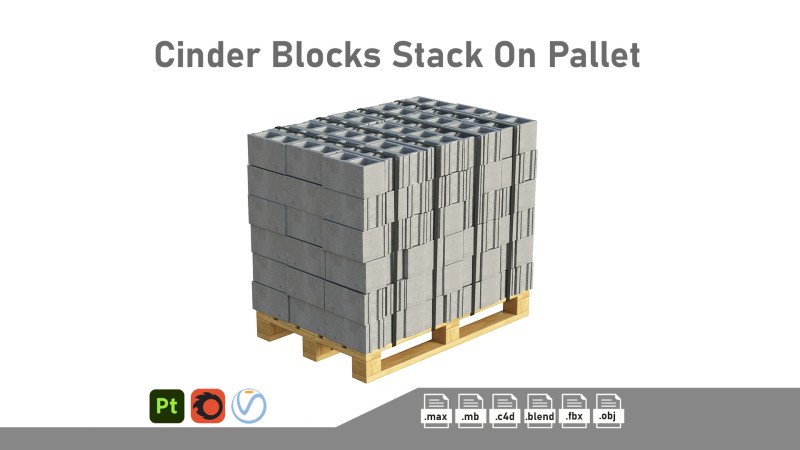 Cinder Blocks Stack On Pallet 3D Model .c4d .max .obj .3ds .fbx .stl .blend