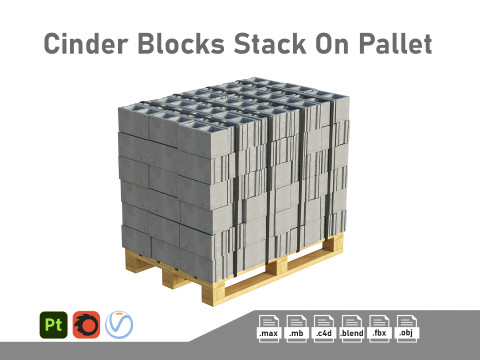Cinder Blocks Stack On Pallet Model 3D