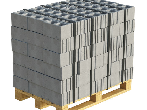 Cinder Blocks Stack On Pallet 3D Model
