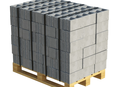 Cinder Blocks Stack On Pallet 3D Model