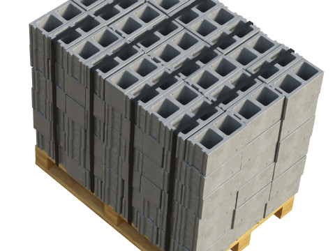 Cinder Blocks Stack On Pallet 3D Model