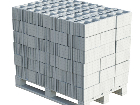 Cinder Blocks Stack On Pallet 3D Model