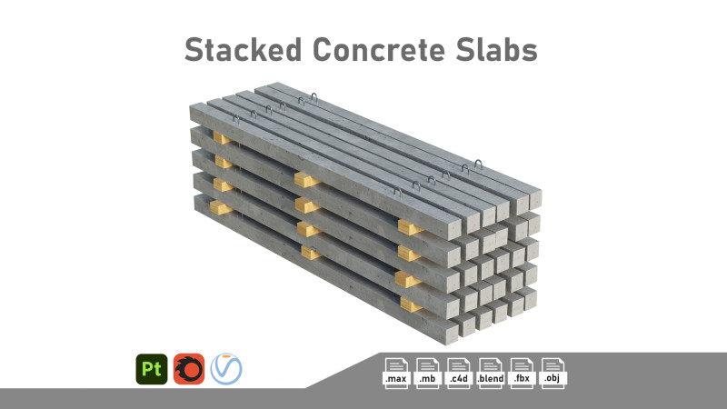 Stacked Concrete Slabs 3D Model .c4d .max .obj .3ds .fbx .stl .blend