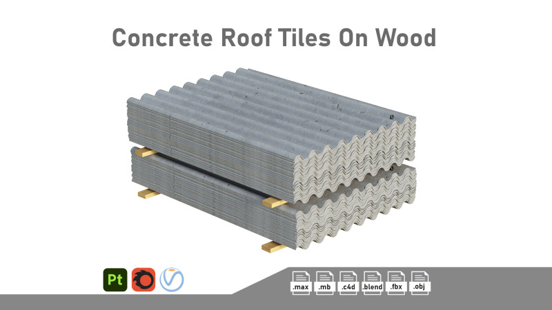 Concrete Roof Tiles On Wood Planks 3D Model .c4d .max .obj .3ds .fbx .stl .blend