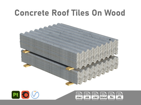 Concrete Roof Tiles On Wood Planks 3D मॉडल