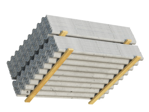 Concrete Roof Tiles On Wood Planks 3D Model