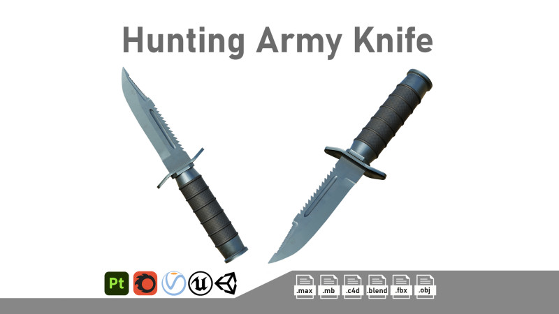 Tactical Hunting Army Knife 3D 模型 .c4d .max .obj .3ds .fbx .stl .blend