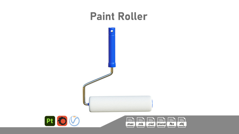Paint Roller 3D Model .c4d .max .obj .3ds .fbx .stl .blend 