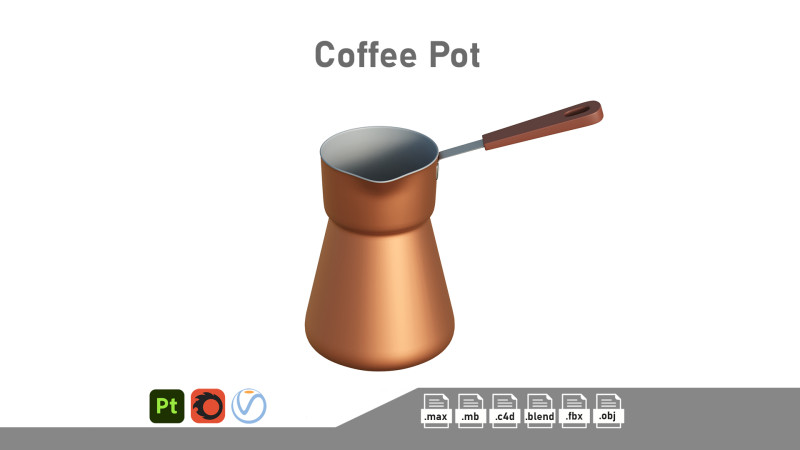 Coffee Pot 3D Model .c4d .max .obj .3ds .fbx .stl .blend