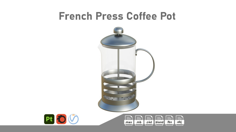 French Press Coffee Pot 3D Modell .c4d .max .obj .3ds .fbx .stl .blend