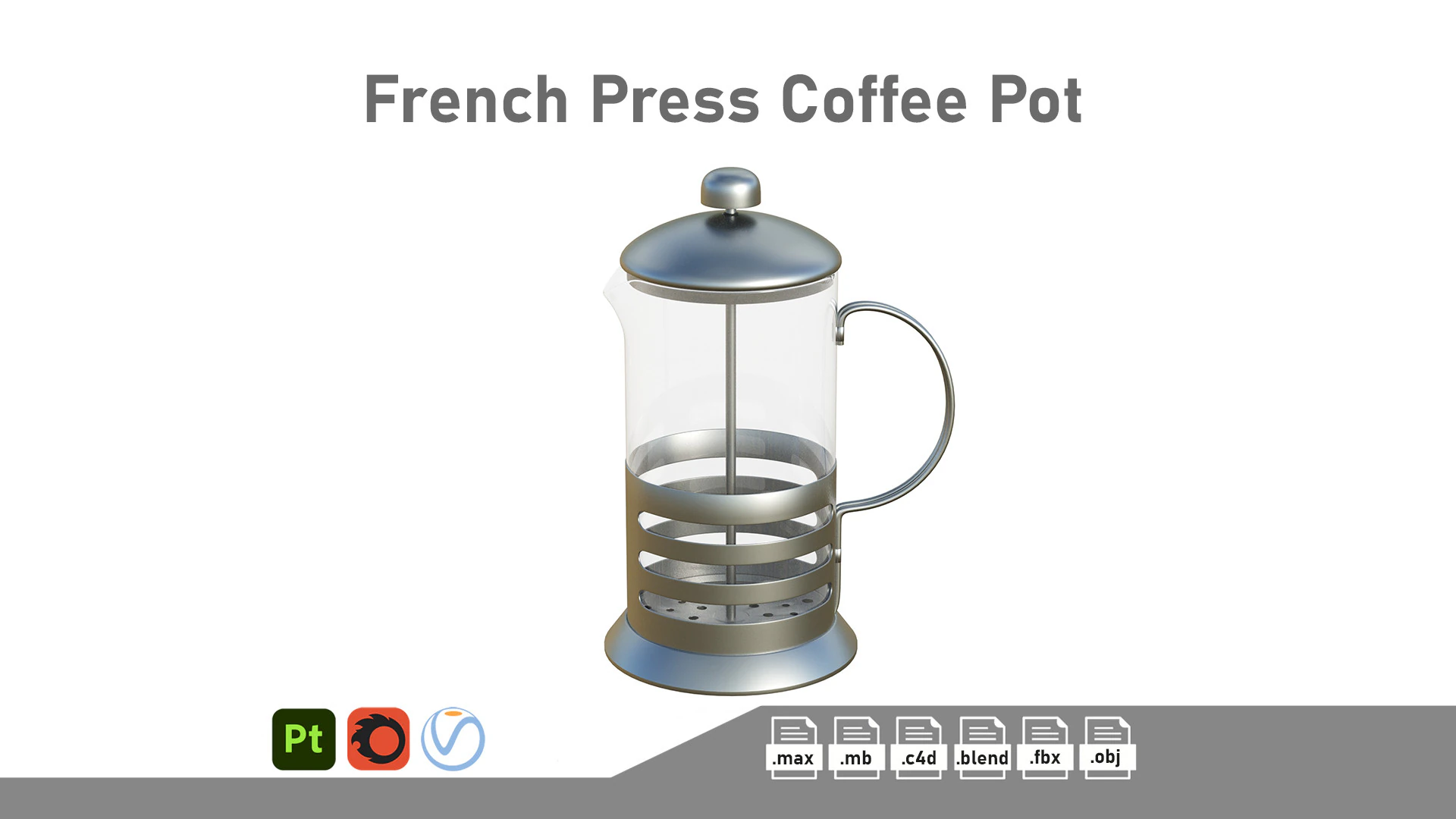 French Press Coffee Pot 3D Model .c4d .max .obj .3ds .fbx .stl .blend