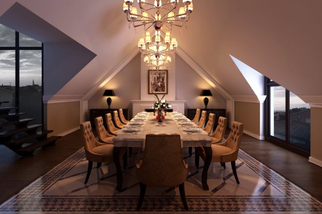 semiclassic dining room 3D Модель .c4d .max .obj .3ds .fbx .stl .blend 