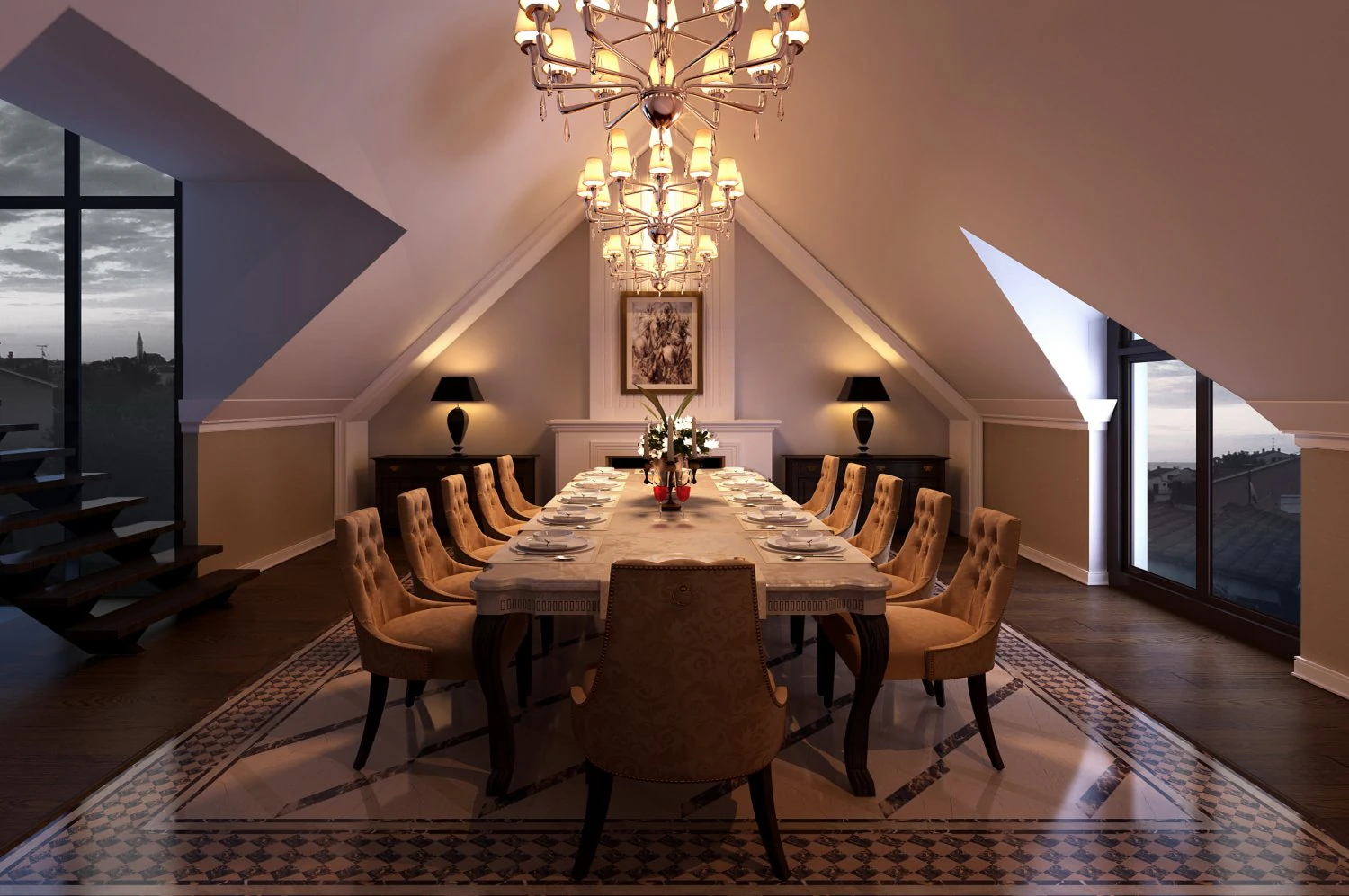 semiclassic dining room 3D Model .c4d .max .obj .3ds .fbx .stl .blend 
