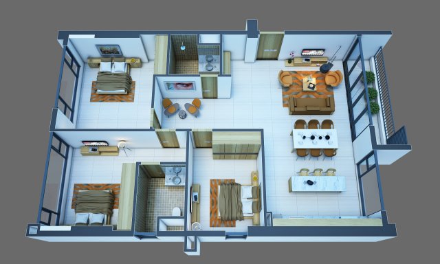 apartment interior high view 3Dモデル .c4d .max .obj .3ds .fbx .stl .blend 
