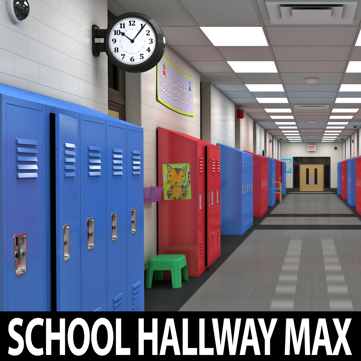 school hallway max 3D Model .c4d .max .obj .3ds .fbx .stl .blend 