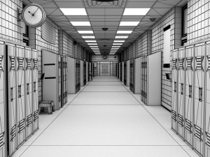 school hallway maya 3D Model
