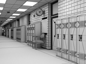 school hallway maya 3D Model