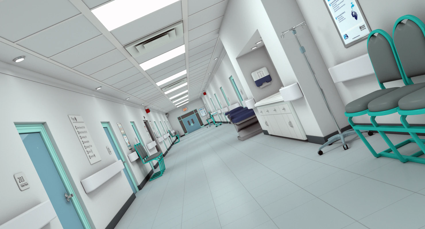 hospital hallway 3 max 3D Model .c4d .max .obj .3ds .fbx .stl .blend