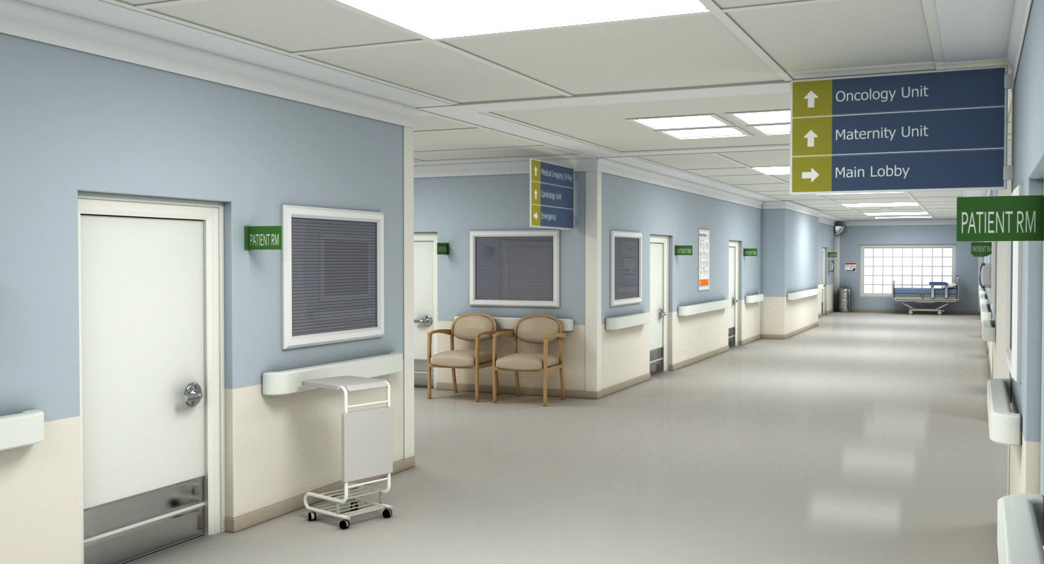 pasillo hospitalario modular Modelo 3D .c4d .max .obj .3ds .fbx .stl .blend 