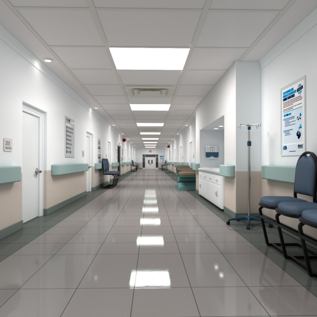 hospital hallway 2 3D Model .c4d .max .obj .3ds .fbx .stl .blend 