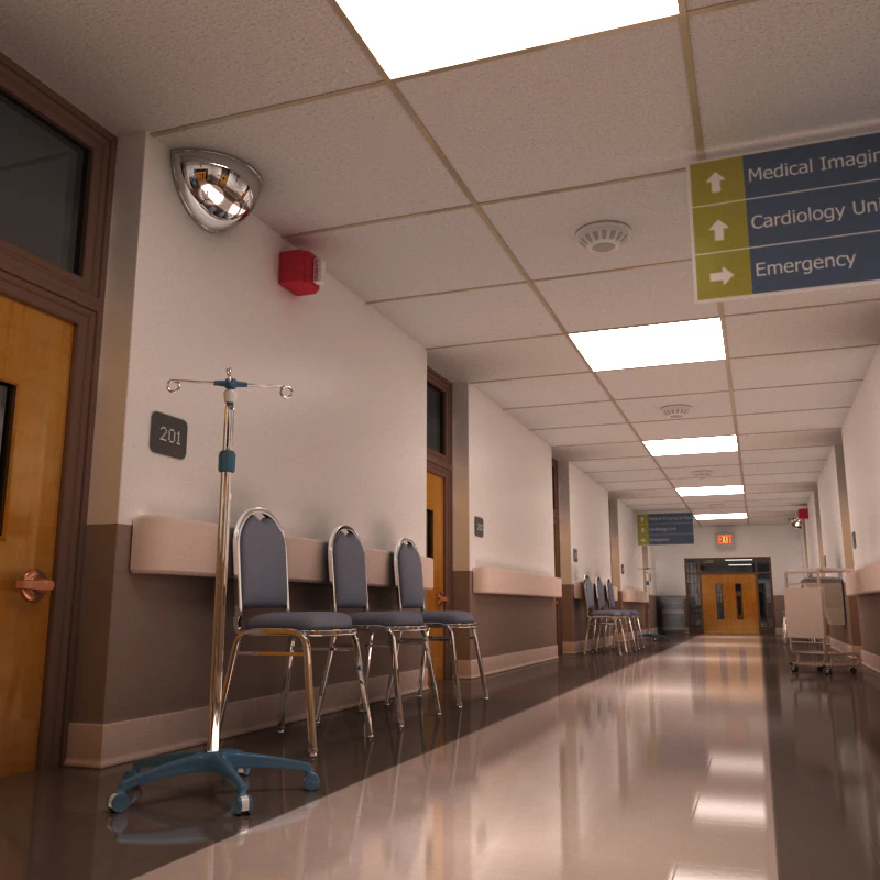 hospital hallway 3D Model .c4d .max .obj .3ds .fbx .stl .blend