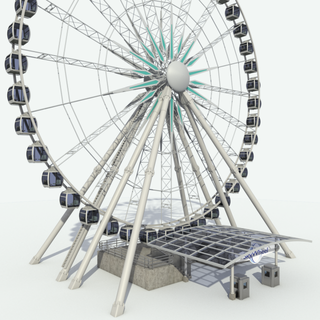 sky wheel with boarding platform ferris wheel 3D Модель .c4d .max .obj .3ds .fbx .stl .blend 