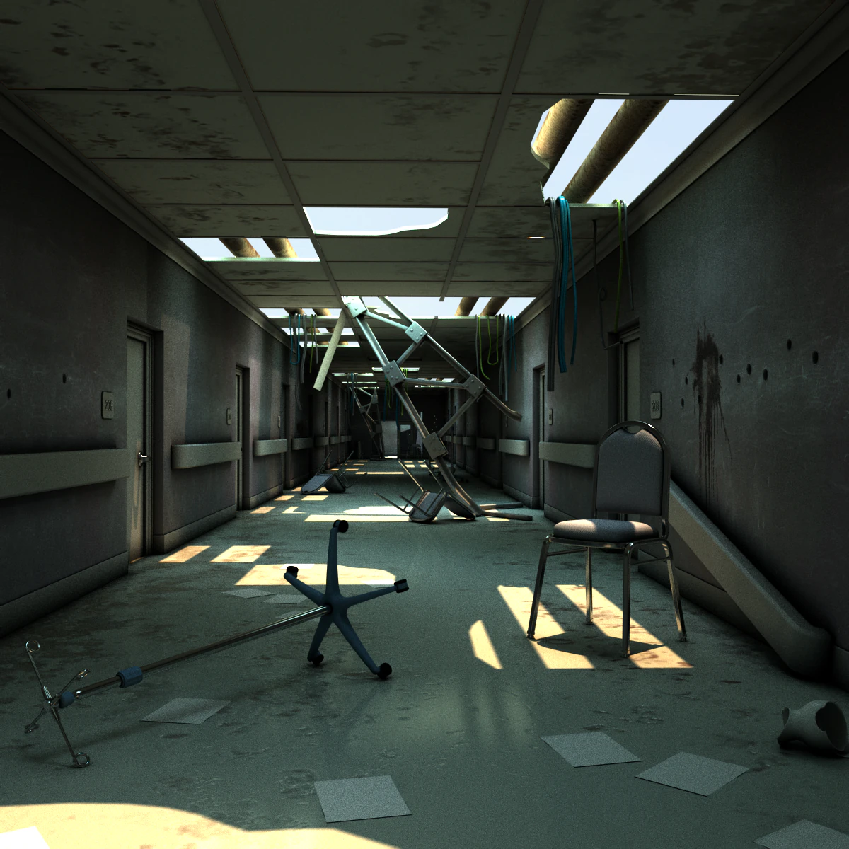 damaged hallway 3D Model .c4d .max .obj .3ds .fbx .stl .blend 