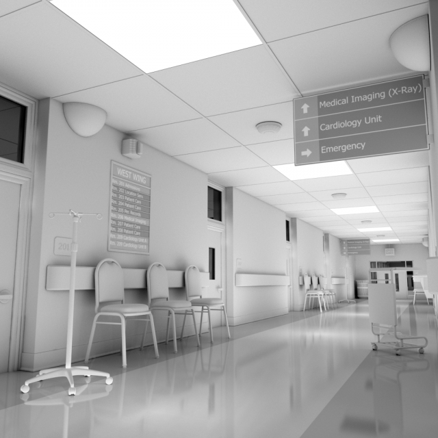 hospital hallway white 3D Model .c4d .max .obj .3ds .fbx .stl .blend