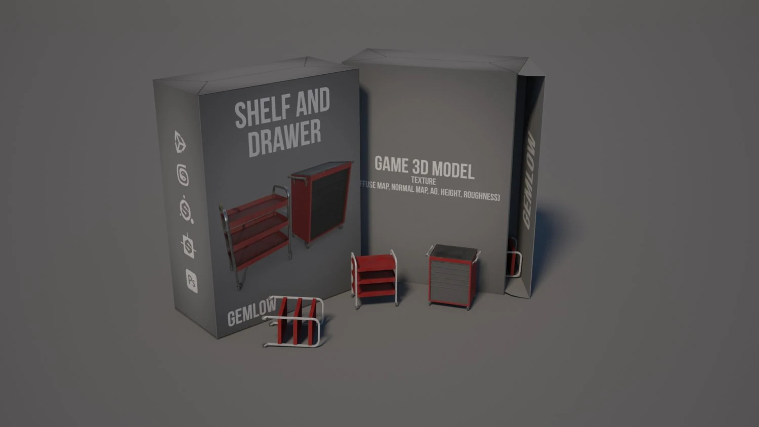 shelf and drawerl 3D Model .c4d .max .obj .3ds .fbx .stl .blend 