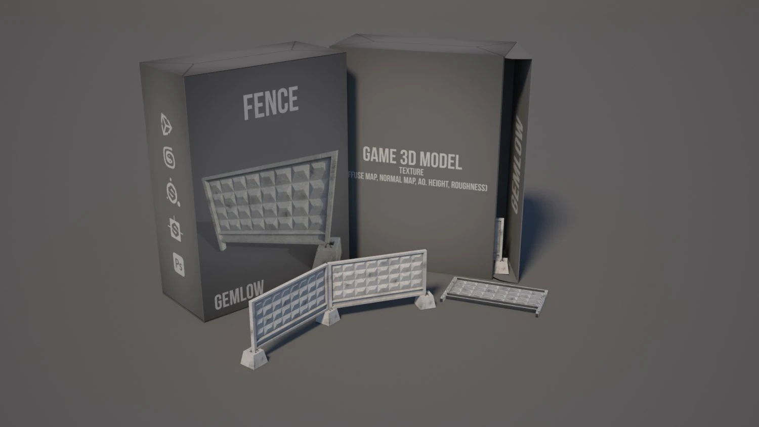 concrete fence 3D Model .c4d .max .obj .3ds .fbx .stl .blend 
