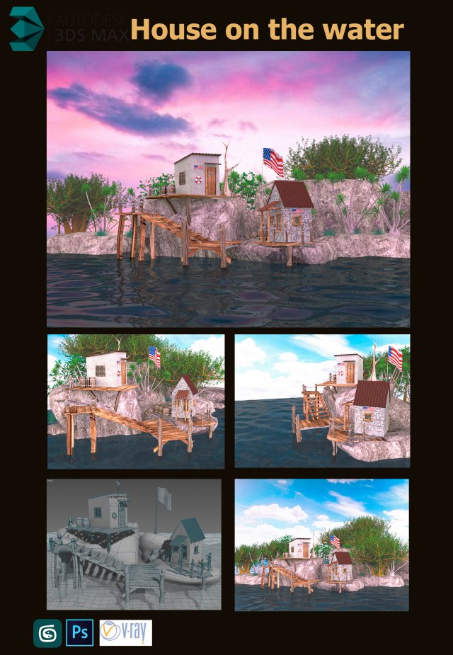 house on the water Model 3D .c4d .max .obj .3ds .fbx .stl .blend 