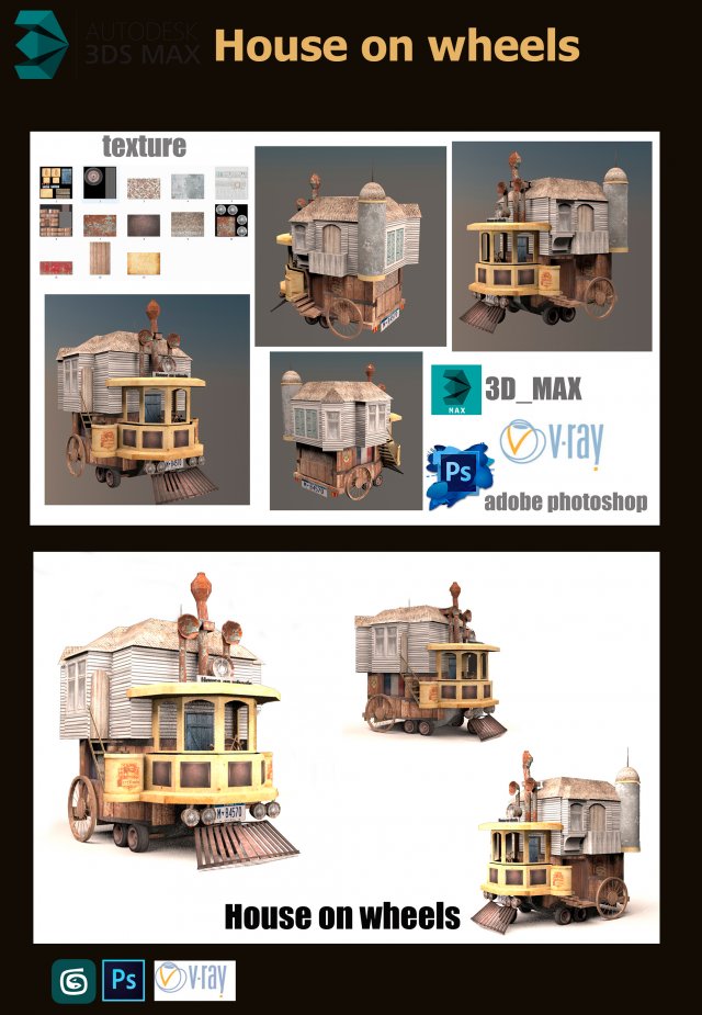 house on wheels 3D 模型 .c4d .max .obj .3ds .fbx .stl .blend 