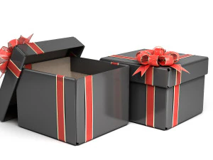 caixa de presente de papelão preta com laço vermelho Modelo 3D