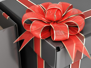 black cardboard gift box with red bow Model 3D