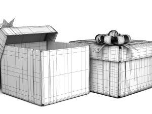 black cardboard gift box with red bow Model 3D