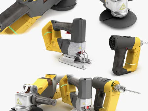 set of modern portable power tools drill grinder and jigsaw 3D Model