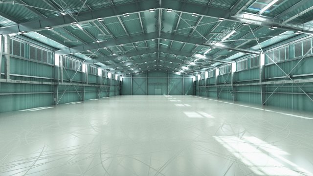 Large industrial hangar Modelo 3D .c4d .max .obj .3ds .fbx .stl .blend 