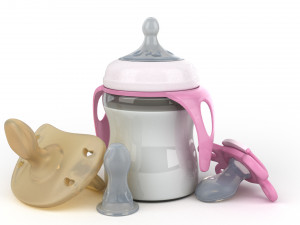 set of baby pacifiers with bottle Model 3D