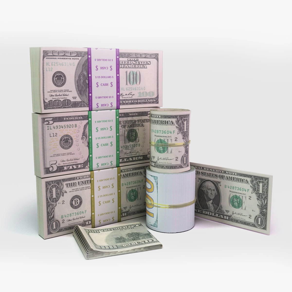 set of dollar bills 3D Model .c4d .max .obj .3ds .fbx .stl .blend 