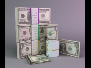 set of dollar bills Modello 3D