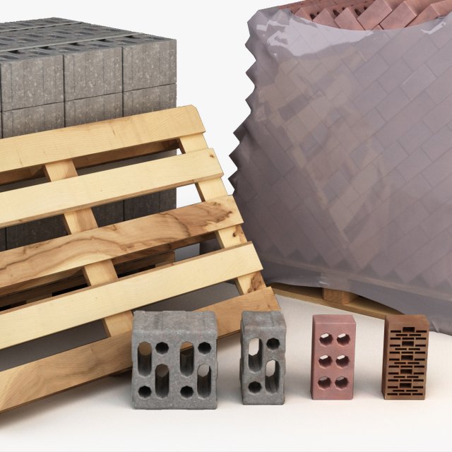 set of bricks of different sizes and materials 3D Model .c4d .max .obj .3ds .fbx .stl .blend 