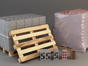 set of bricks of different sizes and materials 3D Model