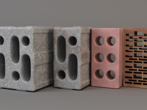 set of bricks of different sizes and materials 3D Model