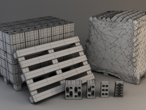 set of bricks of different sizes and materials 3D Model