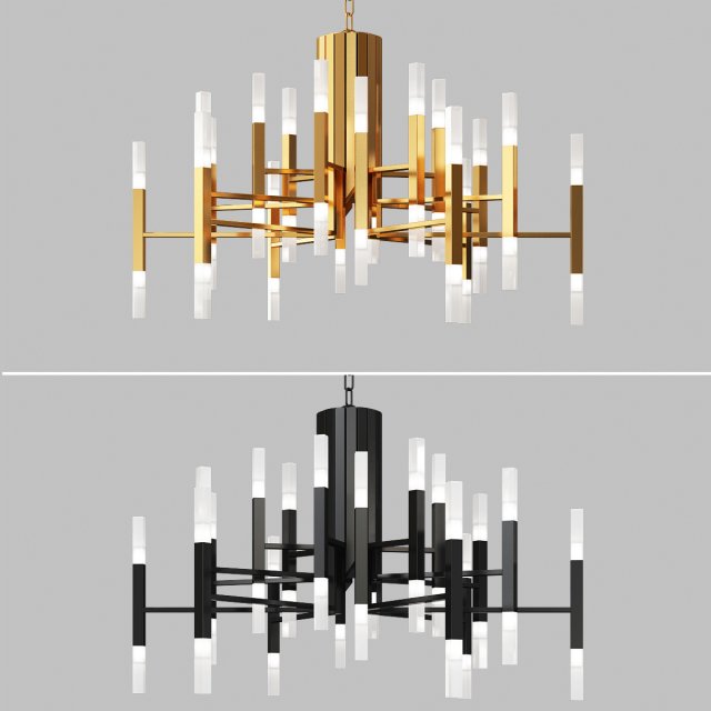gold and black chandelier creative tube lights Modelo 3D .c4d .max .obj .3ds .fbx .stl .blend 