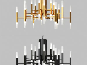 lampu tabung kreatif lampu gantung emas dan hitam Model 3D